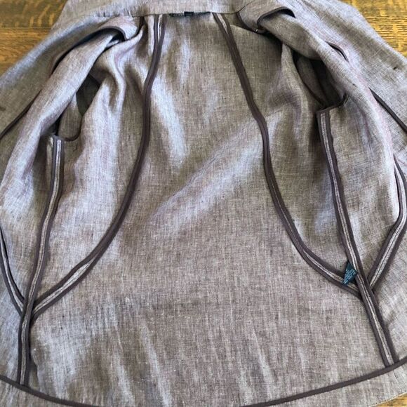 Lafayette 148 Tweedy Brown Linen Three Quarter Sleeve Jacket Career - Picture 7 of 14